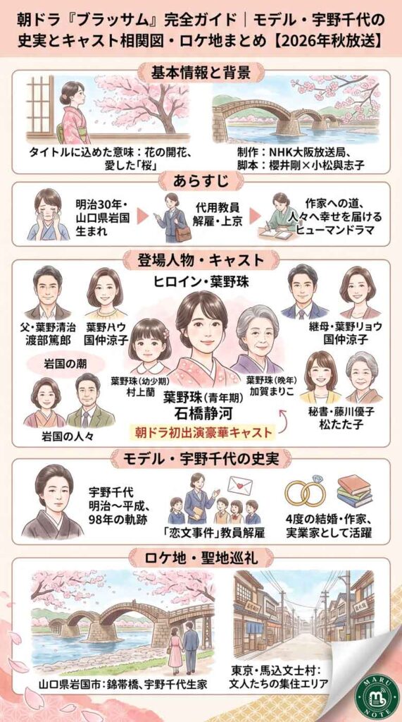 朝ドラ『ブラッサム』完全ガイド｜モデル・宇野千代の史実とキャスト相関図・ロケ地まとめ【2026年秋放送】インフォグラフ