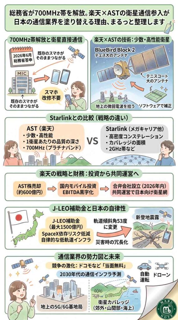 総務省が700MHz帯を解放。楽天×ASTの衛星通信参入が日本の通信業界を塗り替える理由、まるっと整理しますインフォグラフ