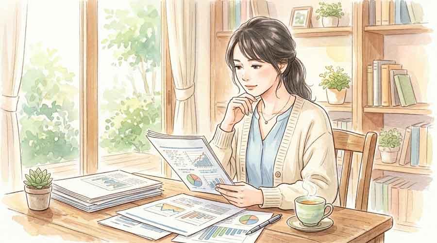 企業の決算資料を確認する女性
