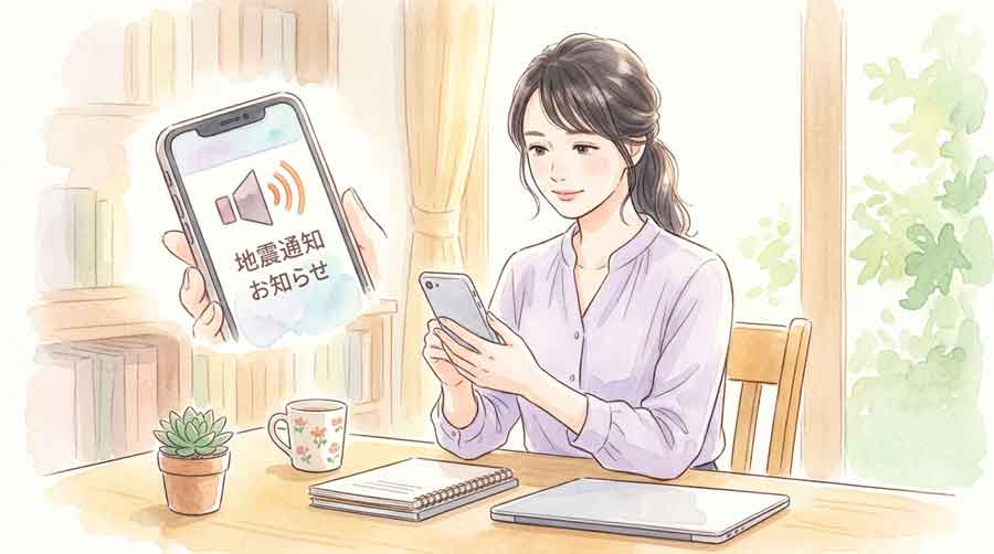 震度分布を確認しながらノートに記録する知的な女性