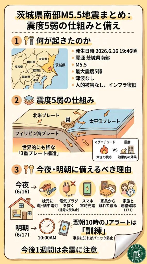 茨城県南部M5.5地震まとめ:震度5弱の仕組みと、今夜・明朝に備えるべき理由インフォグラフ