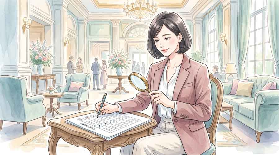 郵便局の窓口で担当スタッフから預金制度の説明を聞いている落ち着いた女性