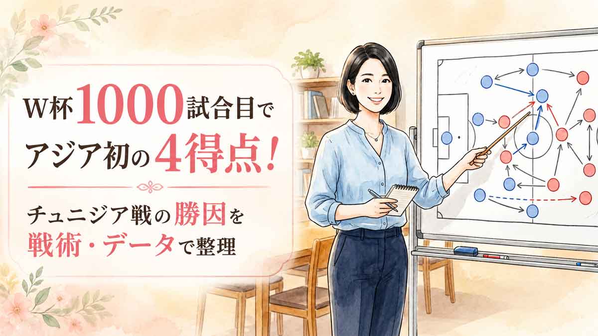 サッカーのフォーメーション図をホワイトボードで説明する知的な女性のイラスト