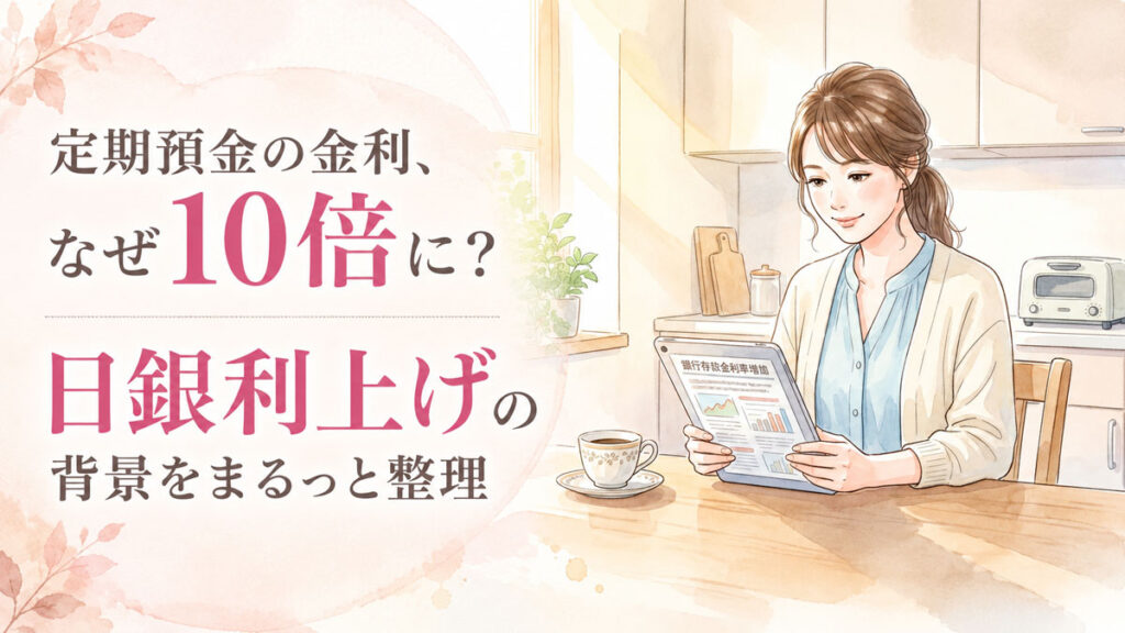 ニュース記事を読みながら定期預金の話題に注目する30代女性