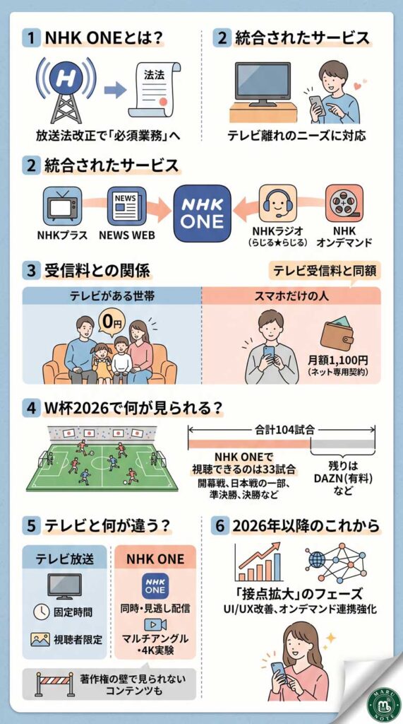 NHK ONEって結局どんなサービス?ワールドカップ2026で注目される前に知っておきたい仕組みと背景インフォグラフ