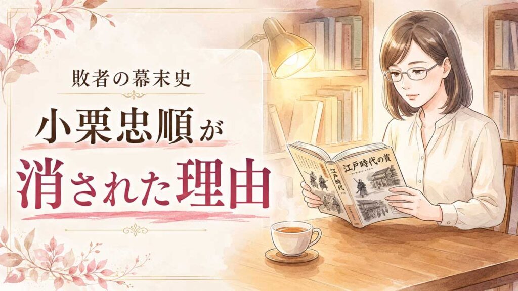 幕末の歴史書を机に広げて静かに読む知的な女性