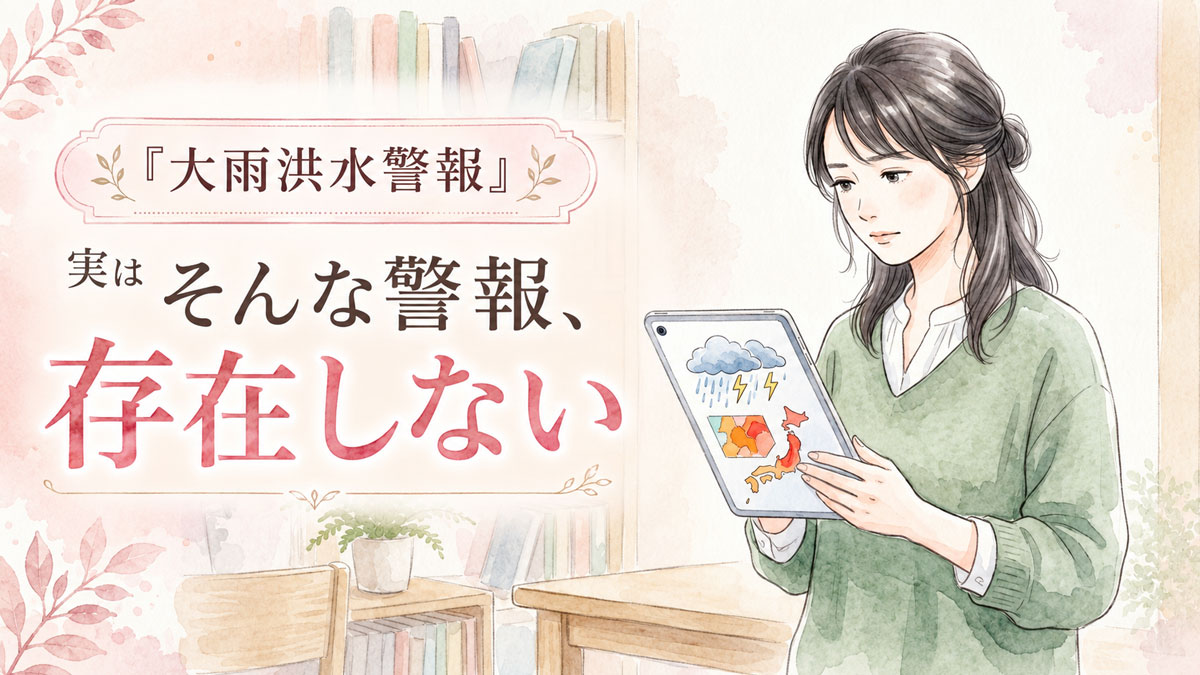 スマホで大雨洪水注意報を確認しているメイン画像