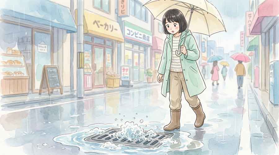 内水氾濫のメカニズムを示すイメージ