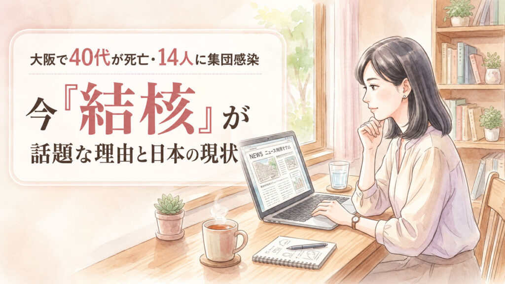 ニュースを見て考え込む落ち着いた知的な女性のイラスト