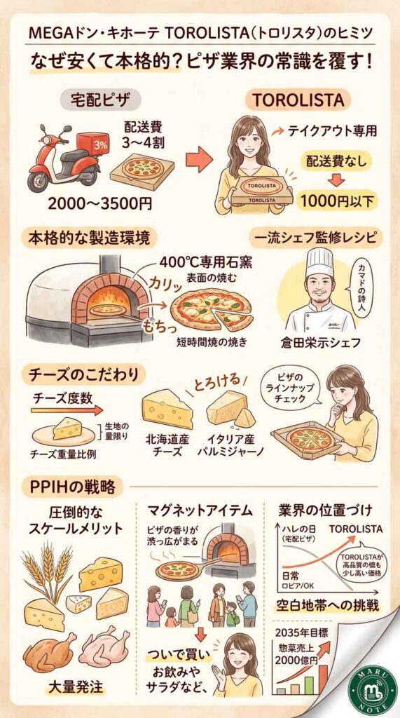 MEGAドンキの「TOROLISTA(トロリスタ)」はなぜ安くて本格的?ピザ業界の常識を覆すビジネスモデルを整理しますインフォグラフ