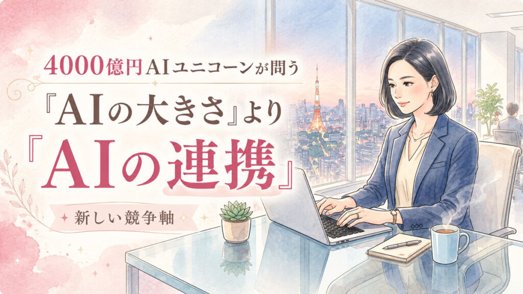 ノートパソコンの画面をじっくり眺める落ち着いた表情の30代日本人女性、都市のオフィスにて