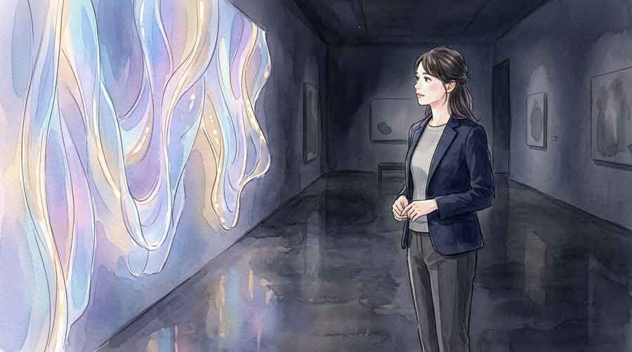 夜景の東京を窓越しに見ながら真剣に考えている知的な日本人女性
