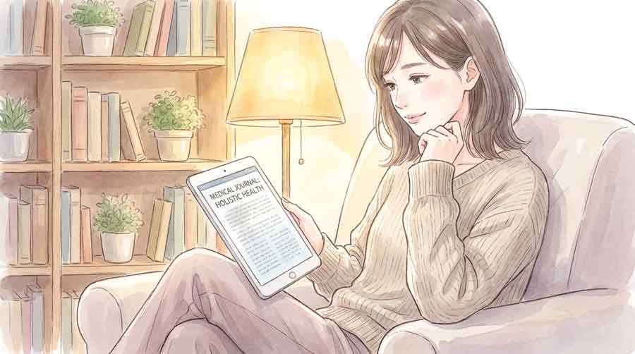専門医のコメントを資料で確認する女性