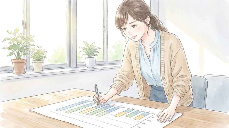 投手成績のグラフを分析する女性