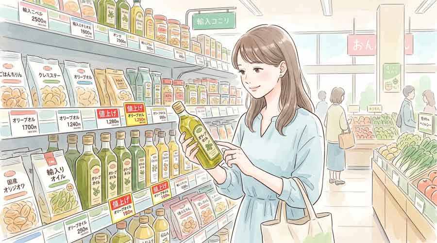 熱波日本のスーパーで値上げされた食品棚のイラスト