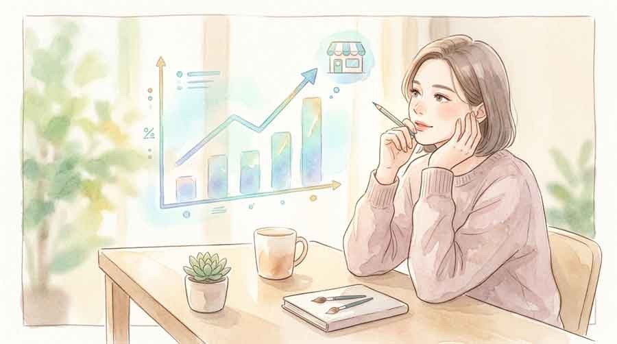 企業の成長戦略を分析する様子のイラスト