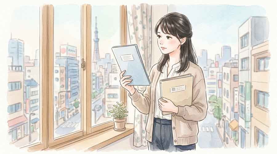 ワンストップ特例が無効になる仕組みを整理する女性の水彩イラスト
