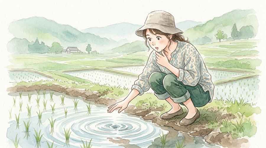 ざる田の浸透力を試算する様子