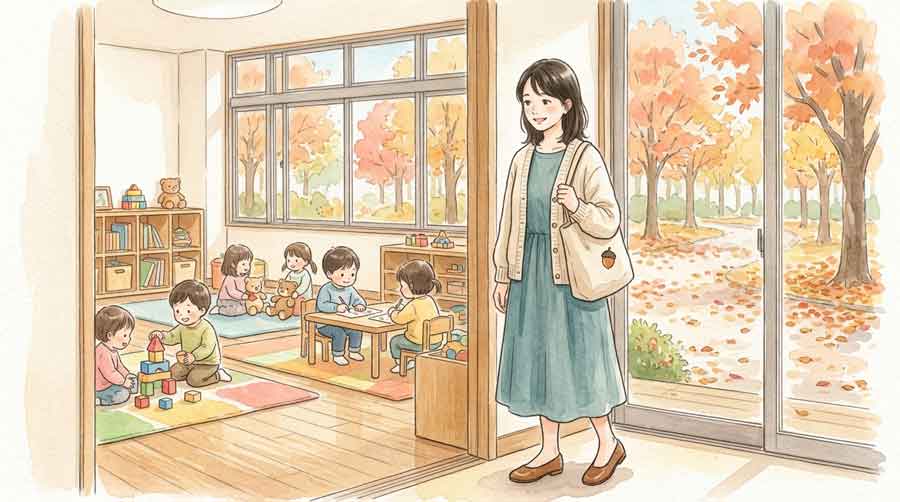 地域の子育て支援施設を訪問する女性