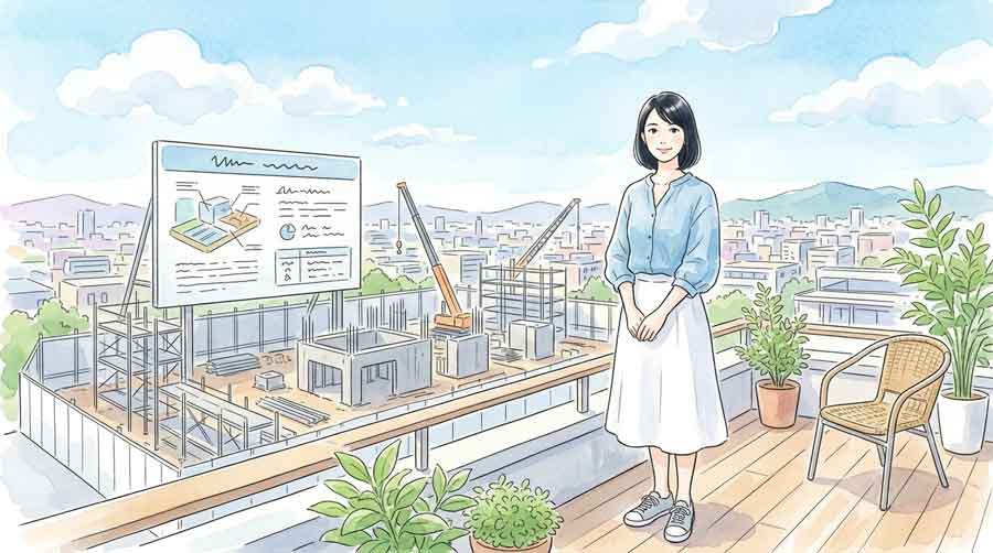 DBO方式やコンセッション方式の資料を読み込む知的な女性