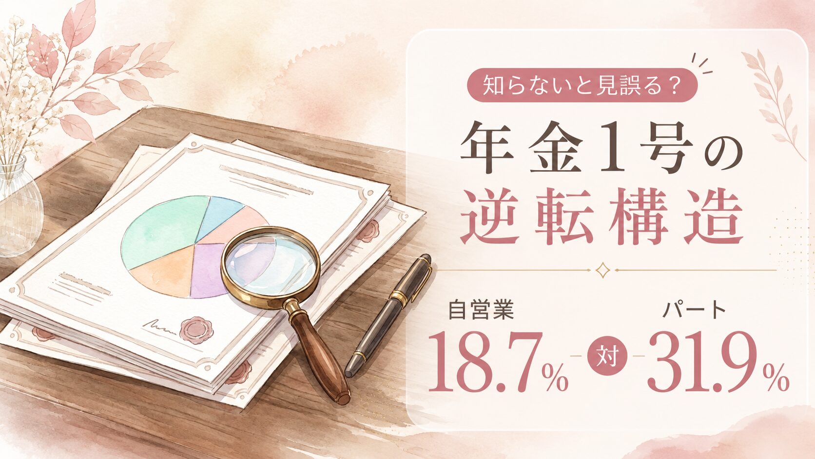 国民年金第1号被保険者の構造データを分析する知的な女性のイラスト