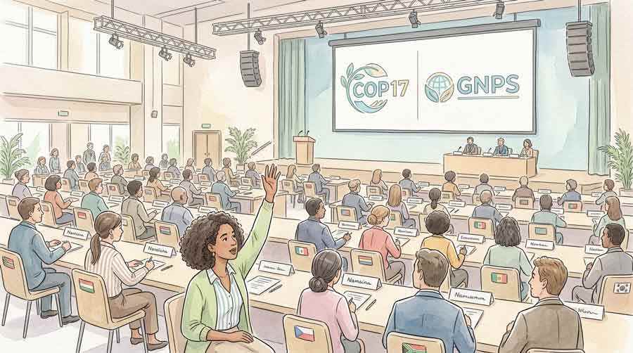 国際会議で自然資本について議論する様子のイラスト