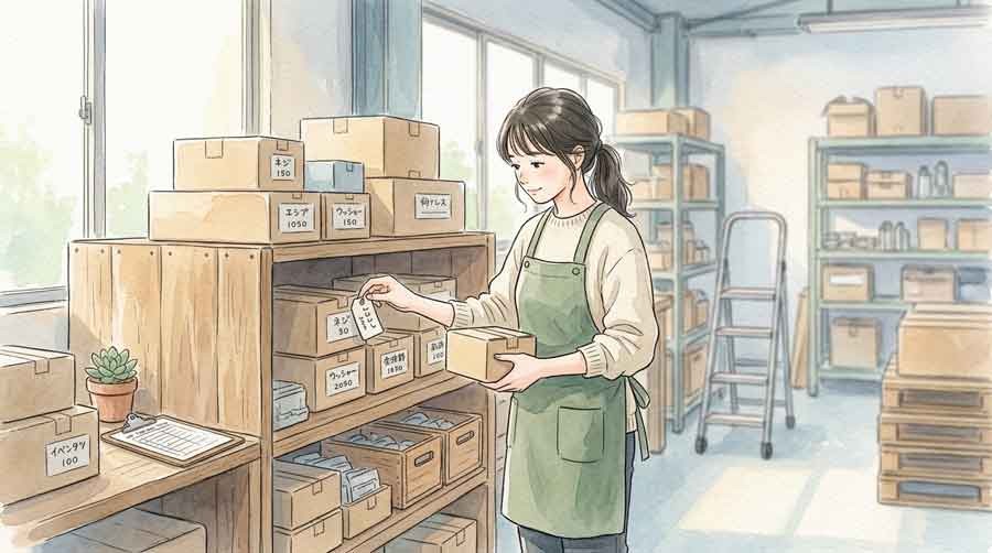 部品や工具を管理する物流スタッフをイメージする女性