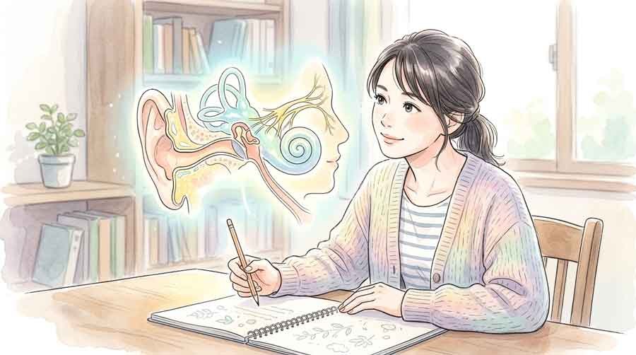気圧センサーの仕組みを図解で確認する知的な女性