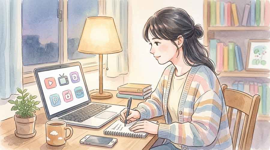 水曜どうでしょうの配信サービスを比較検討する様子