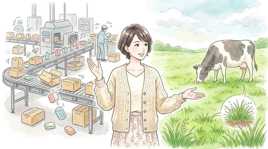 放牧による牛の健康改善を示す図