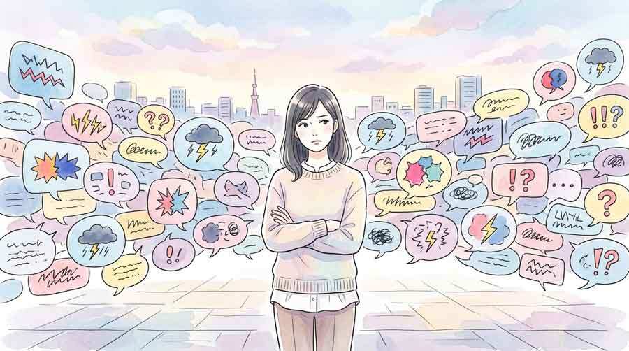 SNSで年金破綻の投稿を見て考え込む女性