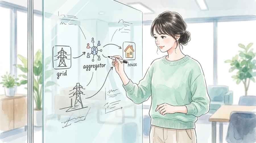 電力網と家庭をつなぐネットワークのイメージイラスト