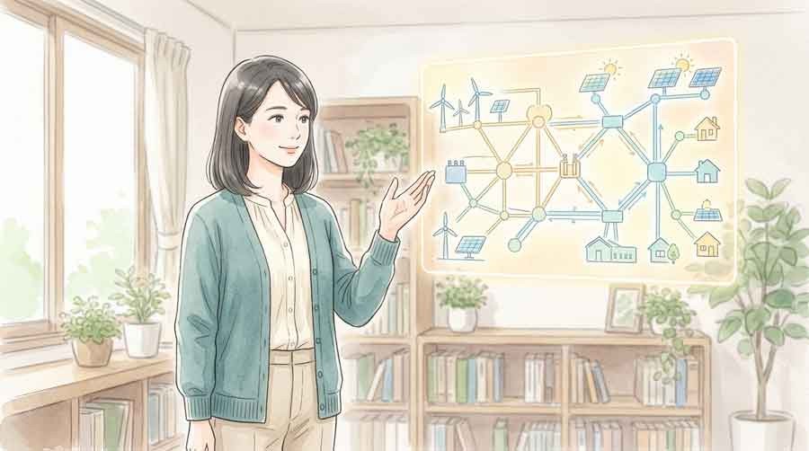 世界地図と電力網のイメージイラスト