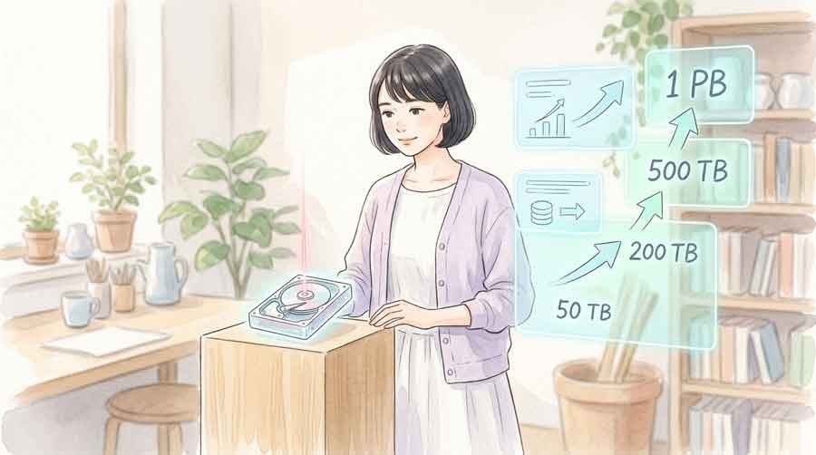 HAMR技術と100TB HDDのロードマップを整理するイメージ