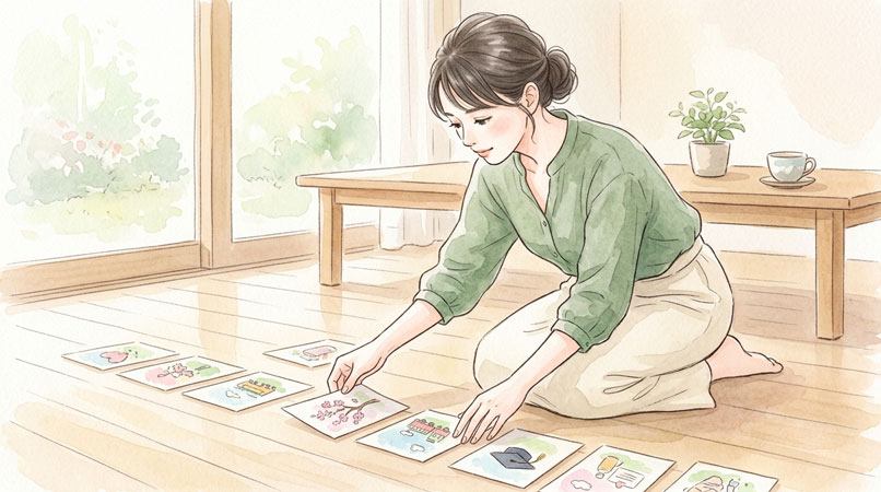 時系列に並んだニュースの流れを説明する女性