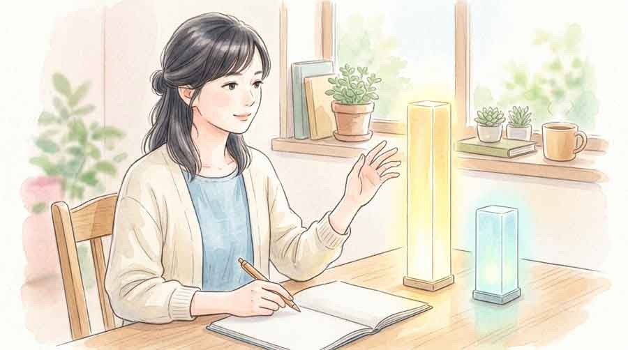 GPUと量子コンピューターの違いを計算しながら比較する女性