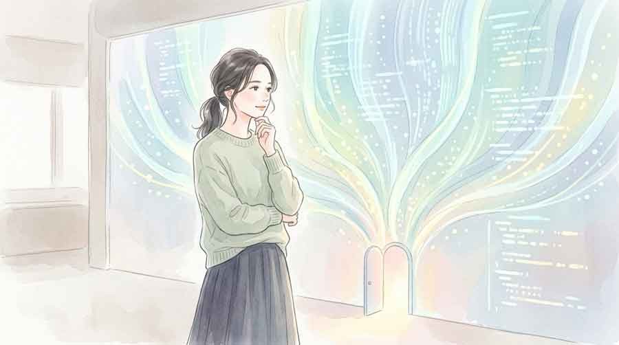 データローディング問題について資料を見ながら考える女性