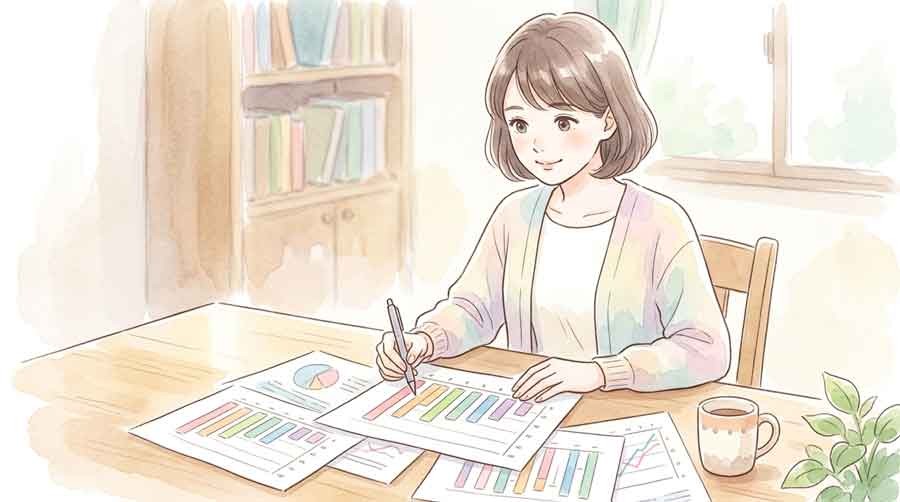 表やグラフを使って物流網を分析するイメージ