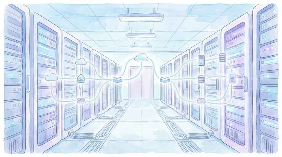 サーバールームとネットワーク図のイメージ