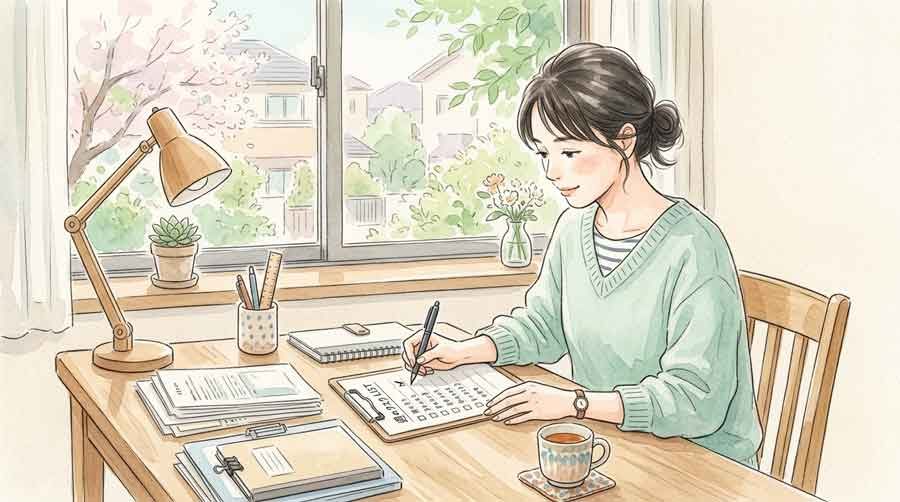 対象者の条件を書類で確認する女性