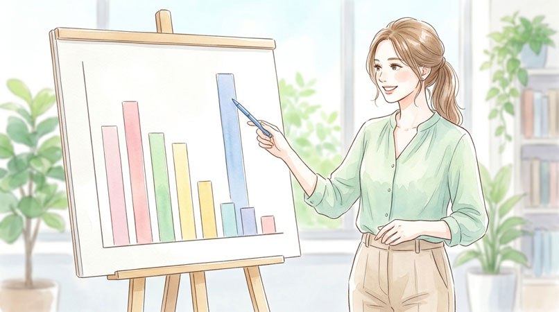 富裕層データの資産階層表を確認する女性