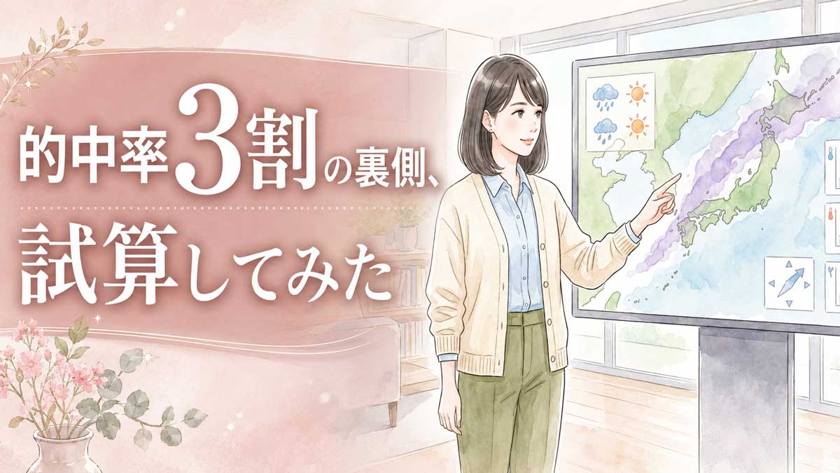 線状降水帯の構造を示す気象データと積乱雲の並びを見つめる女性