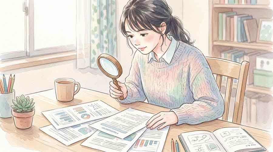 景品表示法のガイドラインを確認する女性のイラスト