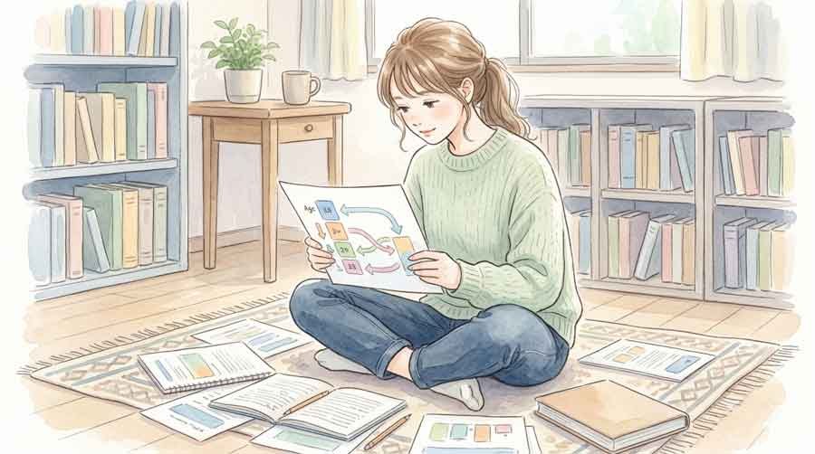後期高齢者の資格確認書の運用変更を資料で整理する女性