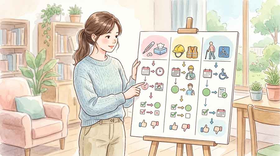 PIC4|2022年法改正 通算制度の背景を資料で確認する女性