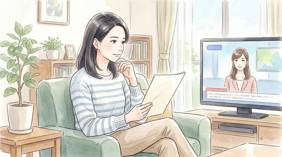テレビ放送予定とスタジアムのスケジュールを確認する様子