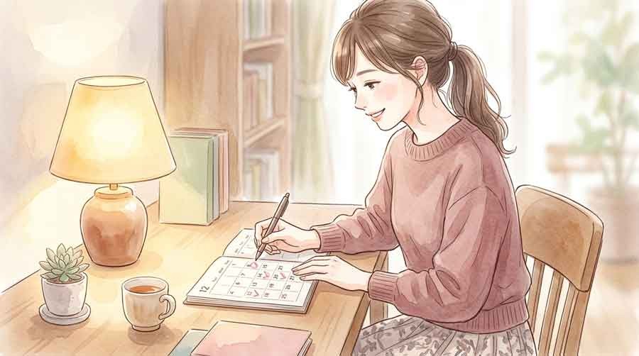 SUPER BEAVER 2026年3大プロジェクトを手帳に書き込む女性