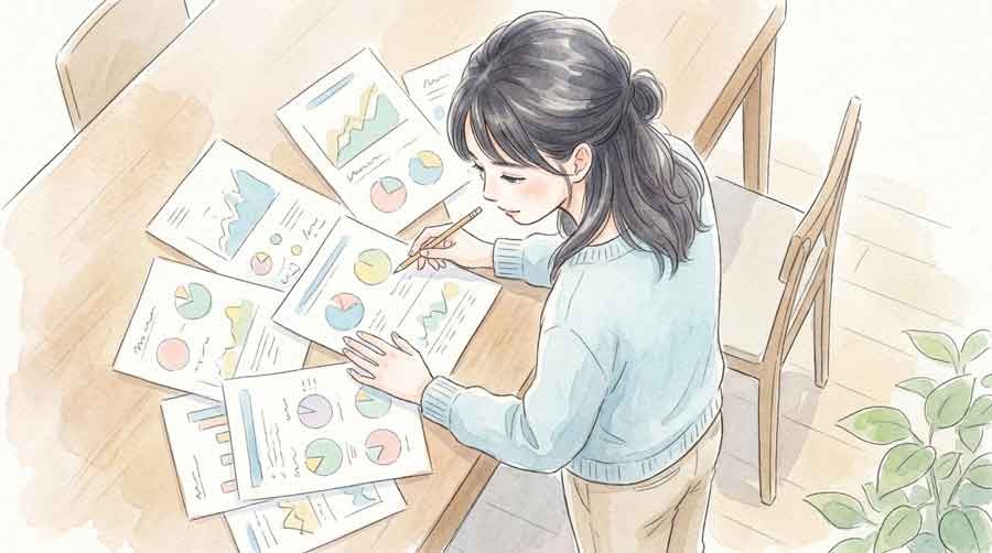 複数のAI技術を比較して整理するオフィスのシーン