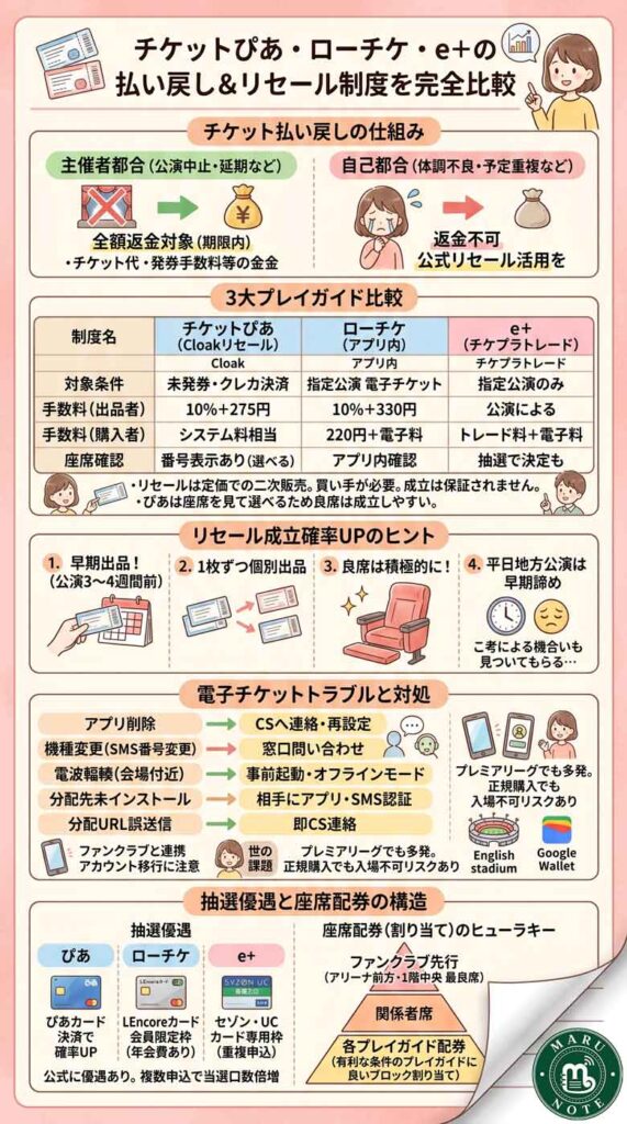 チケットぴあ・ローチケ・e+の払い戻し＆リセール制度を完全比較｜手数料・当選確率・電子チケットトラブルの構造まで インフォグラフ