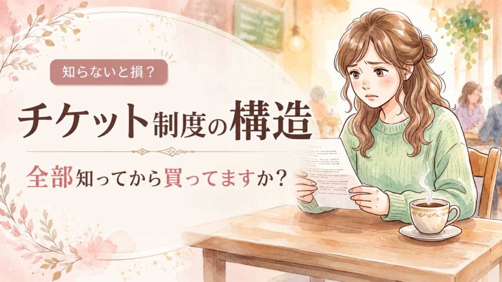 チケット払い戻し リセール 3社比較 構造を整理する女性が表を読んでいる